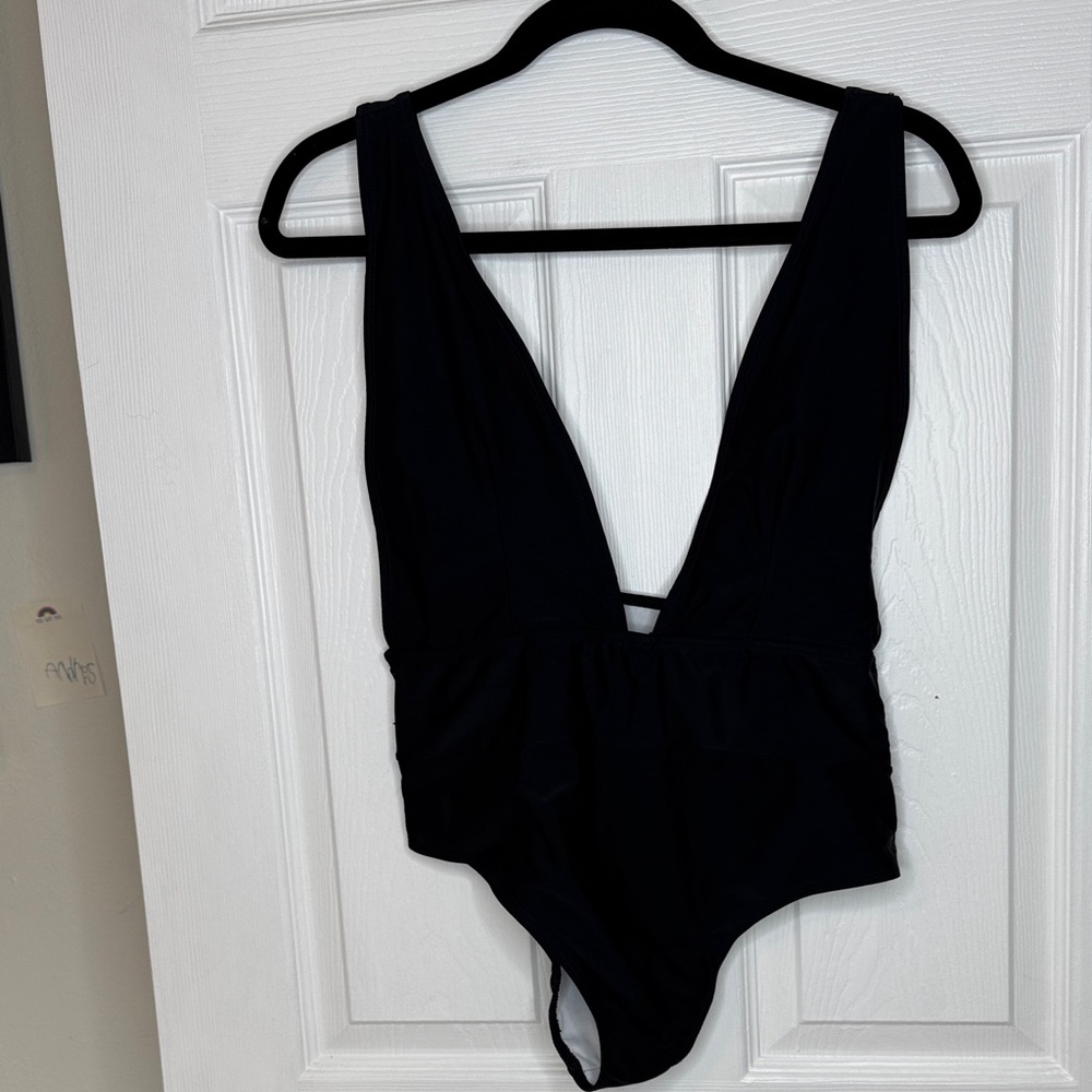 SHEIN Black Plunge One-Piece Swimsuit
